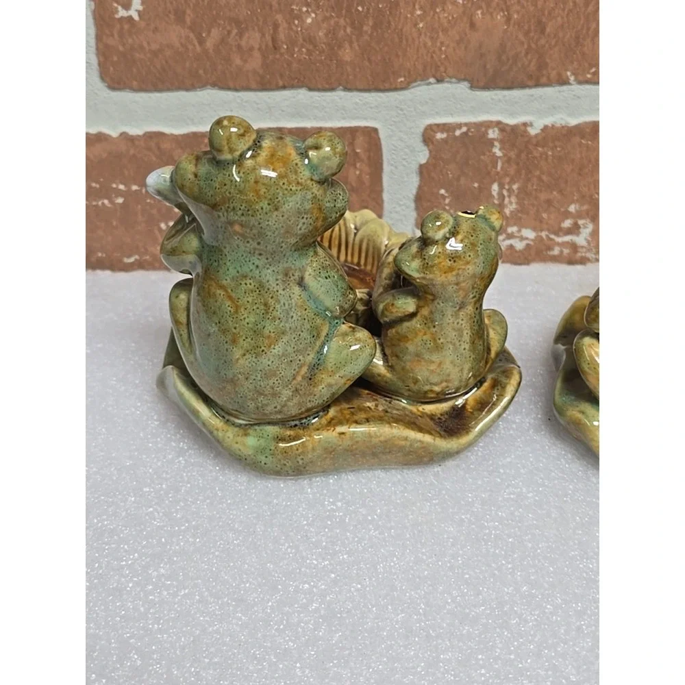 Frogs Toads Votive Candle‎ Holder Playing Instruments on Lily Pad Ceramic Lot 2